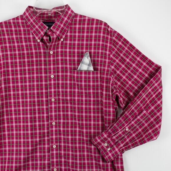 Lands' End Men's Long Sleeve Shirt Button-Down Pink White Tartan 16 32/33 Pocket - Picture 4 of 12